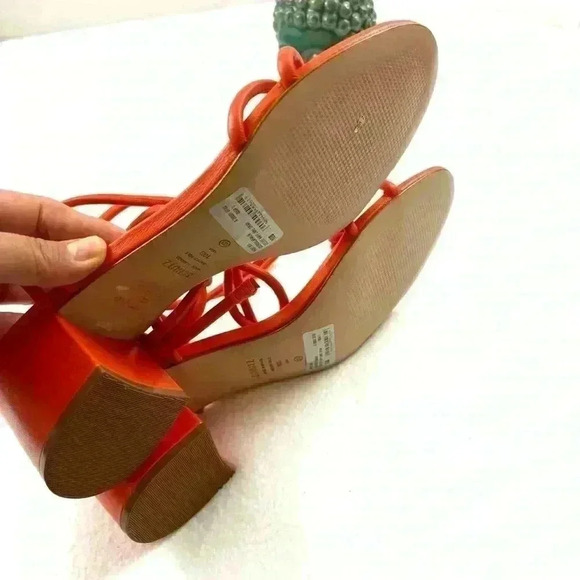 NWOT Schutz Flame Orange Leather Strappy Block Heel Made Brazil Sandal Size 10B - Picture 14 of 15